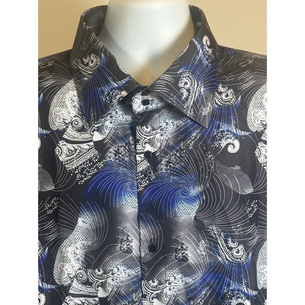 DANIEL ELLISSA 4XL Black/Blue/White Bold print mens long sleeve shirt - Picture 2 of 6